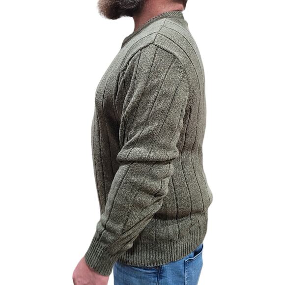 Geoffrey Beene Sage Gray Green Ribbed Cotton Crewneck Sweater XL Men Old Money - Picture 6 of 8